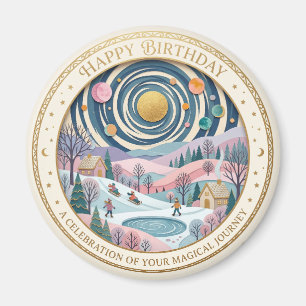 Whimsicaler himmlischer Winter-Geburtstagsspiral Magnet