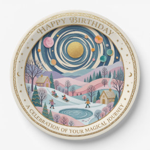 Whimsicaler himmlischer Winter-Geburtstagsspiral Pappteller