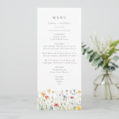 Whimsicaler Hochzeitsmenü mit Frühlingswildblumen Menükarte (Stehend Vorderseite)