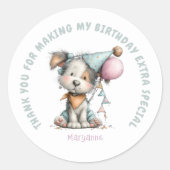 Whimsicaler Hunde-Wasserfarben-Geburtstag Runder Aufkleber (Vorderseite)