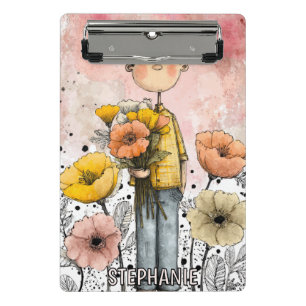 Whimsicaler Junge Wasserfarbe mit floralen Akzente Mini Klemmbrett