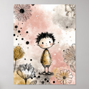 Whimsicaler Junge Wasserfarbe mit floralen Akzente Poster