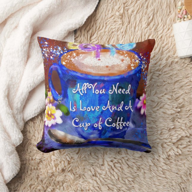Whimsicaler Kaffeebecher Floral Personalisiert Kissen (Decke)
