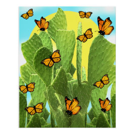 Whimsicaler Kaktus und Schmetterlinge Poster