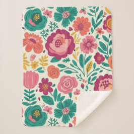 Whimsicaler kühner Blüten Retro-Blumenmuster Sherpadecke