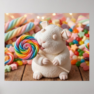 Whimsicaler Meerschweinchen-Marshmallow und Lutsch Poster