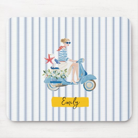 Whimsicaler Motorrad am Meer Mousepad (Vorne)