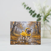 Whimsicaler November-Regenwald-Mops-Illustration Postkarte (Stehend Vorderseite)