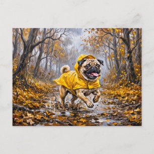 Whimsicaler November-Regenwald-Mops-Illustration Postkarte