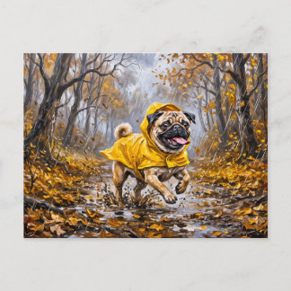 Whimsicaler November-Regenwald-Mops-Illustration Postkarte