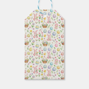 Whimsicaler Osterhase in Pastell mit Blumenmuster Geschenkanhänger