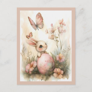 Whimsicaler Osterhase mit Schmetterlingen Blush Pi Feiertagspostkarte