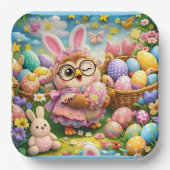 Whimsicaler Osterhase und farbenfrohe Eier Pappteller (Vorderseite)