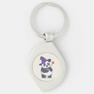 Whimsicaler Panda-Zauberer mit magischem Hut Schlüsselanhänger