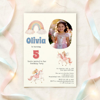 Whimsicaler Pastell-Einhorn-Prinzessin-Foto-Geburt Einladung