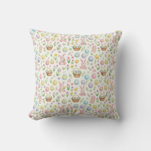 Whimsicaler Pastell-Osterhase und Blumenmuster Kissen