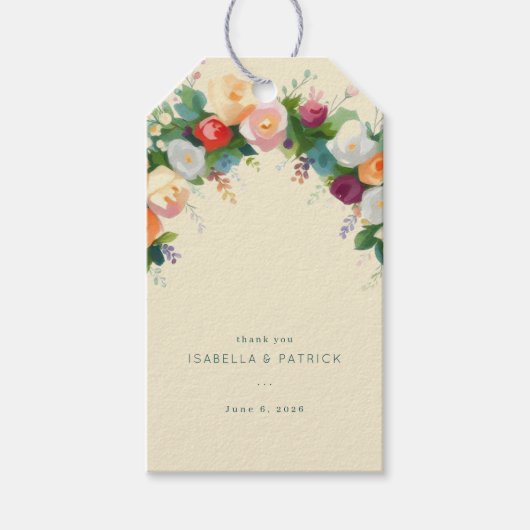 Whimsicaler pastellfarbener Blumenbogen Geschenkanhänger (Vorderseite)