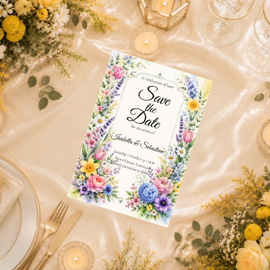 Whimsicaler Pastellgarten Blumenhochzeit Save The Date