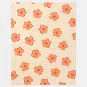 Whimsicaler Pfirsich- und Orangen-Blumen-Retrolook Fleecedecke