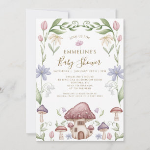 Whimsicaler Pilzwald-Baby-Party Einladung