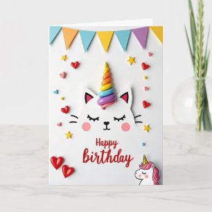 Whimsicaler Regenbogen-Kitty-Geburtstagskarte Karte