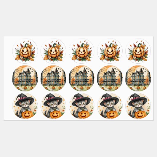 Whimsicaler Retro-Boho-Halloween-Hexen-Kätzchen, Etiketten (Blatt)