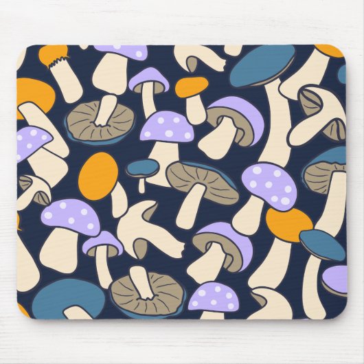 Whimsicaler Retro-Pilz-Botanik-Mitternachtswald Mousepad (Vorne)