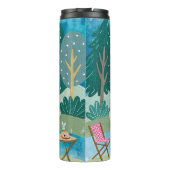 Whimsicaler rosa Camper Van Camping Szene Thermosbecher (Rückseite)