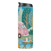 Whimsicaler rosa Camper Van Camping Szene Thermosbecher (Nach rechts gedreht)