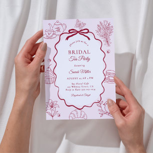 Whimsicaler rosa handgezeichneter Braut-Shower-Tea Einladung