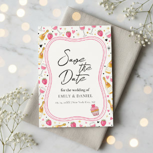 Whimsicaler Rosa Hochzeitsankündigung Entwurf Einladung
