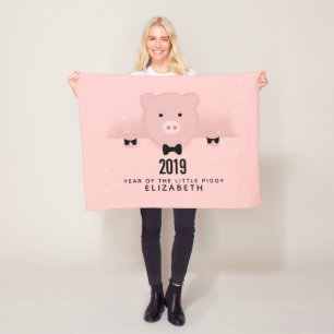 Whimsicaler Rosa Schwein Chinesisches Neujahr Fleecedecke