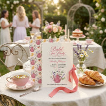 Whimsicaler rosa Teekanne-Wildblumen-Braut-Teepart