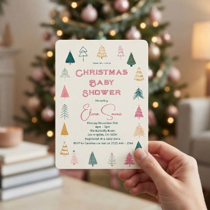 Whimsicaler rosa und grüner Weihnachtsbaum-Baby-Sh Magnet