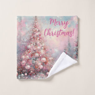 Whimsicaler rosa Weihnachtsbaum personalisiert Waschlappen