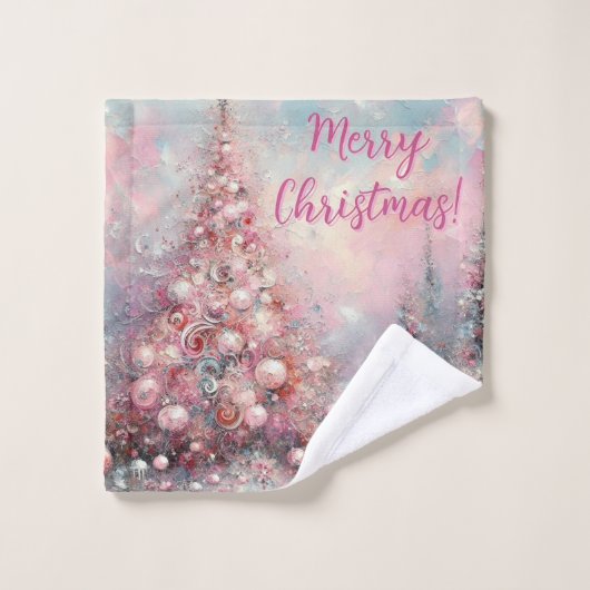 Whimsicaler rosa Weihnachtsbaum personalisiert Waschlappen (Waschlappen)