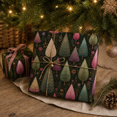 Whimsicaler rosa Weihnachtsbaum und Blumenmuster Geschenkpapier