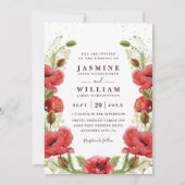 Whimsicaler Roter Mohn Floral Chic QR-Code Hochzei Einladung (Vorderseite)