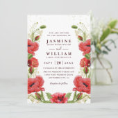 Whimsicaler Roter Mohn Floral Chic QR-Code Hochzei Einladung (Stehend Vorderseite)