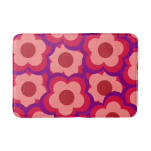 Whimsicaler Roter und Rosa Blumen-Retro, Bold Prep Badematte