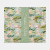 Whimsicaler Salbeigrüner Floraler Personalisierter Fleecedecke (Vorderseite (Horizontal))