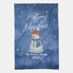 Whimsicaler Schneemann Frohe Weihnachten Geschirrtuch