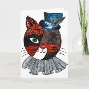 Whimsicaler Steampunk-Kater mit Zylinder - Surreal Karte