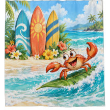 Whimsicaler surfender Krebs und bunte Surfboards