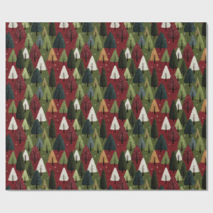 Whimsicaler Texturierter Weihnachtsbaum – Rot & Gr Geschenkpapier