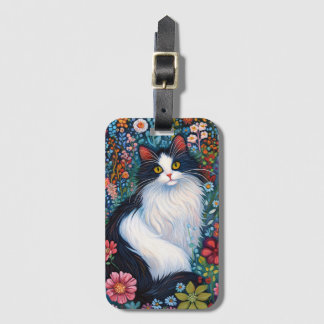 Whimsicaler Tuxedo-Kater mit Wildblumen Gepäckanhänger