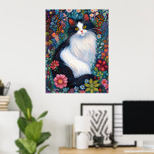 Whimsicaler Tuxedo-Kater mit Wildblumen Poster (Heimbüro)