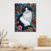 Whimsicaler Tuxedo-Kater mit Wildblumen Poster (Küche)