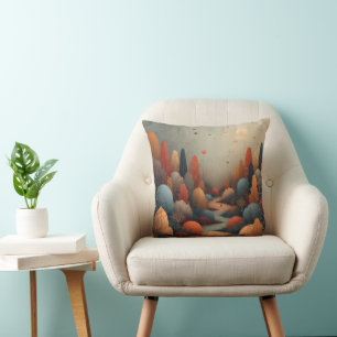 Whimsicaler verzauberter Wald Abstracte Landschaft Kissen