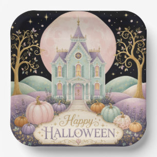 Whimsicaler viktorianischer Spukhaus-Halloween in Pappteller